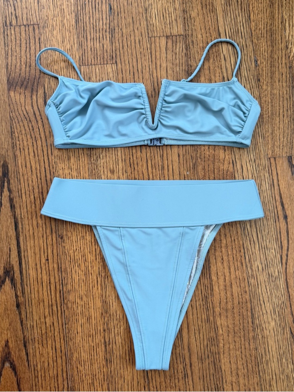 Free People V-Neck Top & Dylan High Waist Bottom in Slate Blue Bikini Swim Set